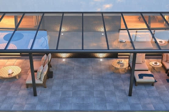 Premium-Aluminium-Terrassenüberdachung anthrazit, 506 x 350 cm, vorbereitet für Glaseindeckung 506 x 350 cm
