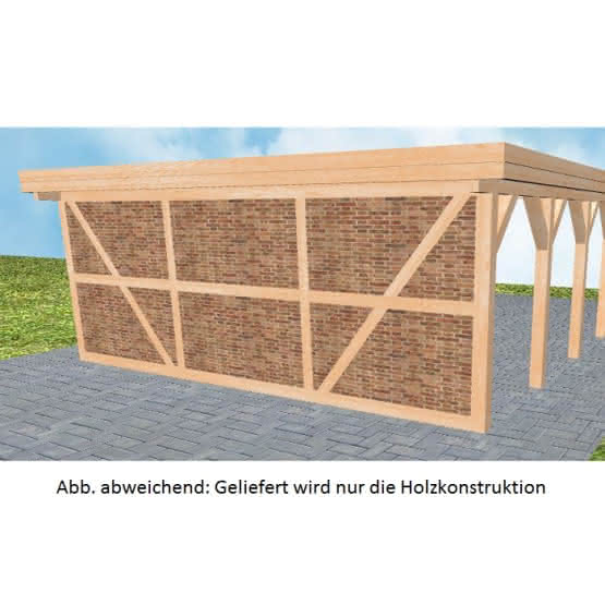 Carport-Rückwand für 605 cm Breite, vorbereitet für Fachwerk, Pfosten 115x115 mm, Perfect-Serie Fichte Leimholz naturbelassen 11,5x11,5 cm | perfect
