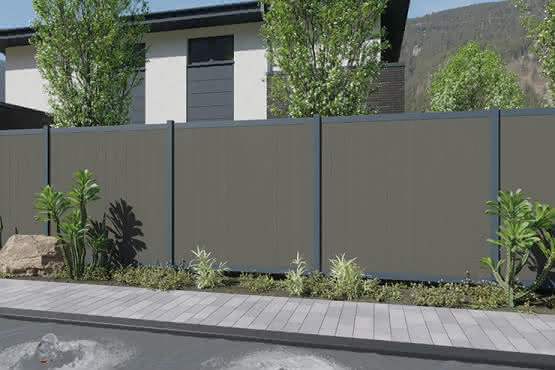 Systemzaun Kingston Vertical cWPC Steingrau Türelement DIN links 100 x 181 cm Tür 100x181 cm DIN li | Steingrau