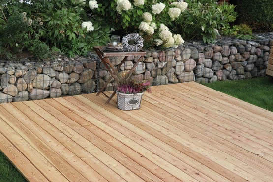 Günstig: Terrassendielen-Set aus 27x145 mm europ. Lärche glattes Profil, Größe 4,00 x 4,00 m 4,00 x 4,00 m 