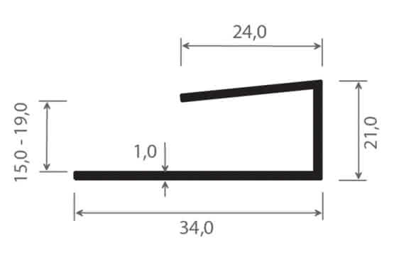 U-Profil für 17 mm Verkleidungsprofile mit Dekor-Folie, 21 x 34 x 6000 mm 