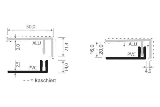 U-Profil zweiteilig für PVC-Fassade, foliert, 22x50x6000 mm 