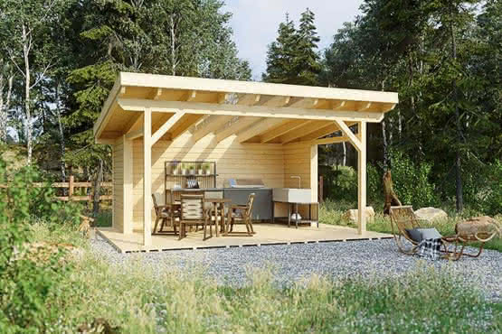 Unterstand Eifel, 554 x 430 cm, Fichte Leimholz, NSI, naturbelassen Fichte Leimholz natur