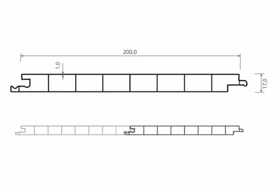 Verkleidungsprofil 17 x 200 mm ohne V-Fuge 6000 mm lang mit Dekor-Folie 