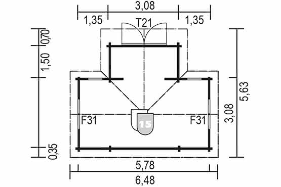 Frontspießhaus 308x578 cm/1,50 m Vorbau
