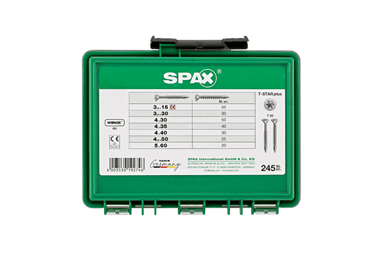 Spax® Sortiment klein, Schrauben-Set mit 7 Abmessungen, 245 Stück, Senkkopf, T-STAR plus, WIROX Set mit 7 Abmessungen