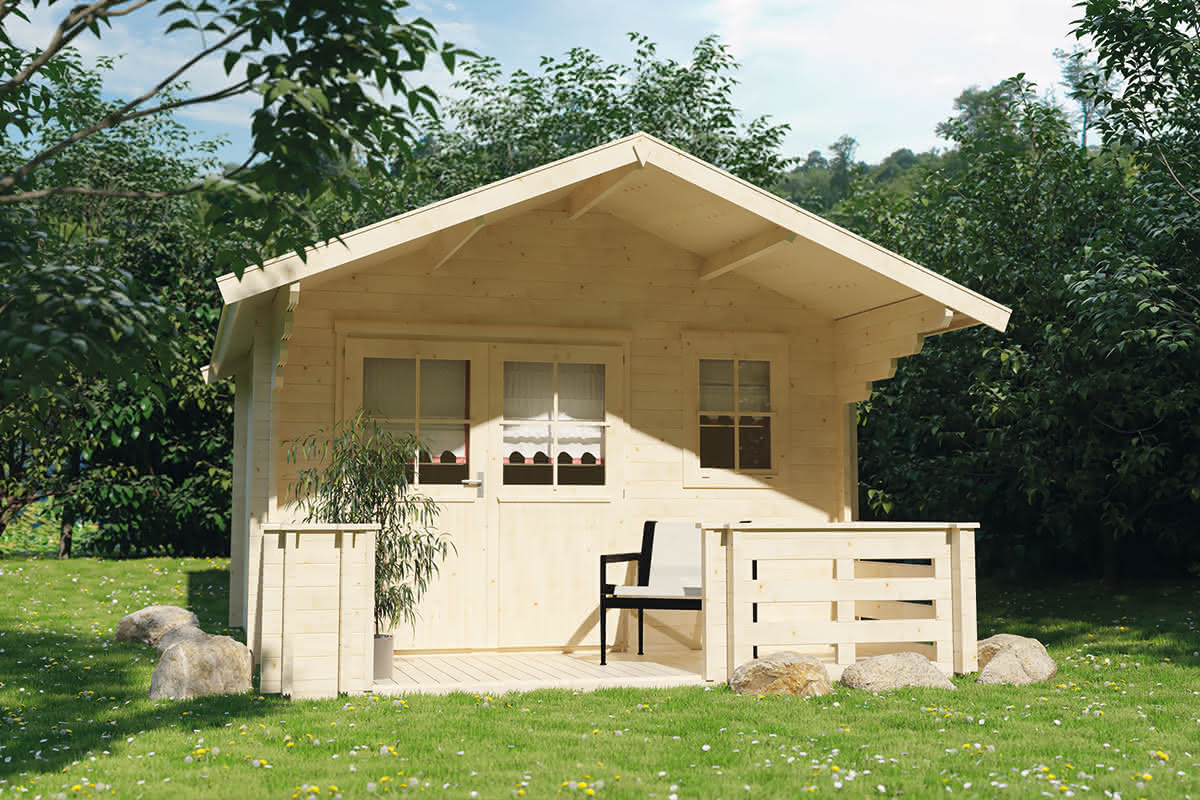 Gartenhaus mit Vordach 368 x 308 cm | 45 mm