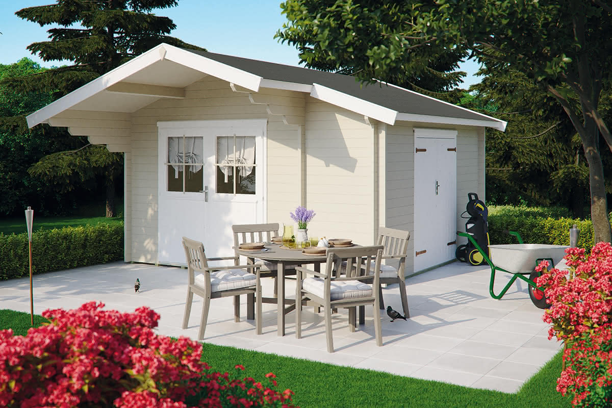 Gartenhaus Holz mit Anbau 