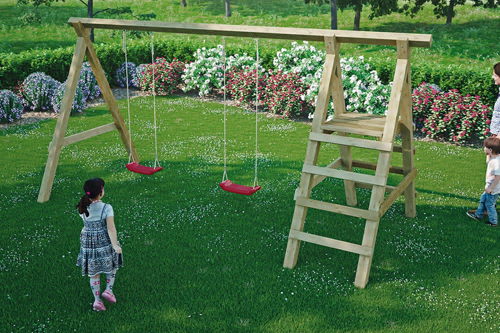 Kantholz Doppelschaukel mit Podest Kati 