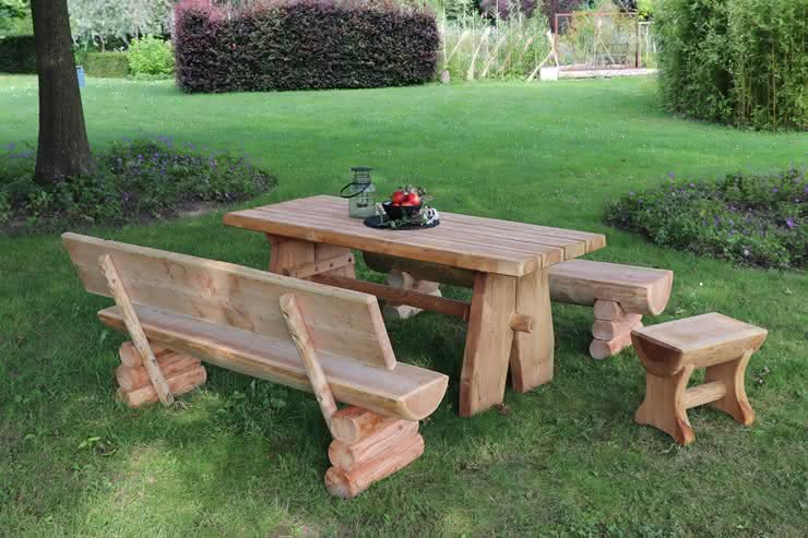 Rustika Holzbank mit Lehne 180 cm Lärche naturbelassen Holzbank mit Lehne 180 cm | Lärche naturbelassen