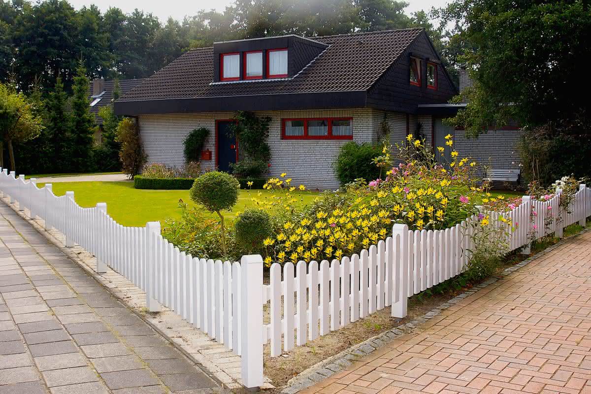 Joda® Exklusiv Kunststoff Zaun mit Unterbogen 334x84/74 cm, Doppeltor DIN links, Dekor nach Wahl Doppeltor DIN Li | nach Wahl / nach Wahl