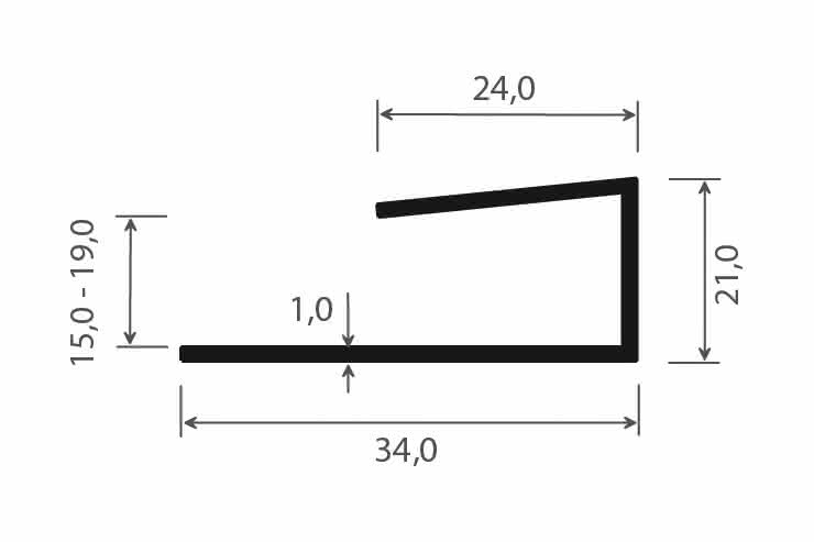 U-Profil für 17 mm Verkleidungsprofile in weiß, 21 x 34 x 6000 mm 