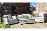 Brisbane Gartenlounge, Sitzgruppe in Palettenoptik Antik hell mit grauen Polstern Antik hell mit grauen Polstern