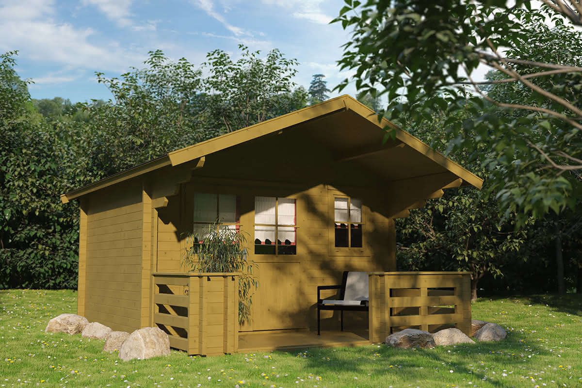 Gartenhaus mit Vordach 368 x 308 cm | 45 mm