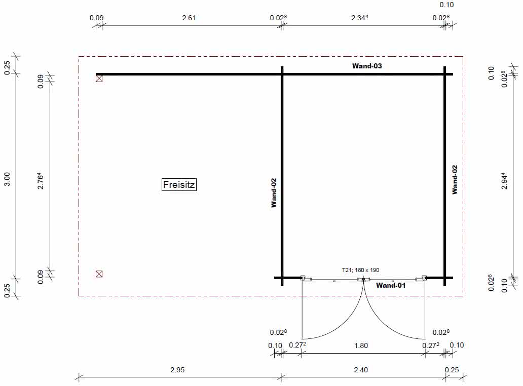 Gartenhaus mit Unterstand 28 mm