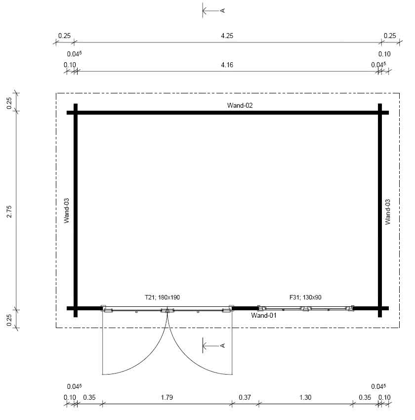 Blockbohlenhaus 425 x 275 cm | 45 mm 