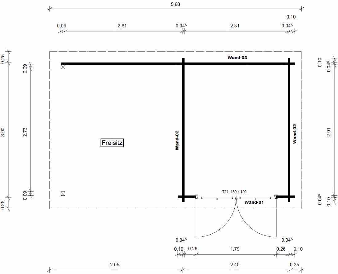 Gartenhaus mit Unterstand 45 mm