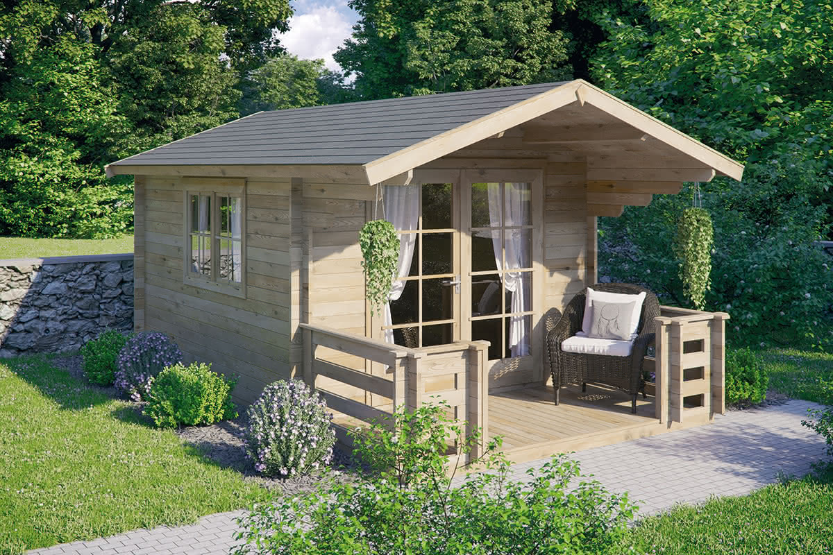 Holzhaus aus Blockbohlen 308 x 368 cm | 28 mm