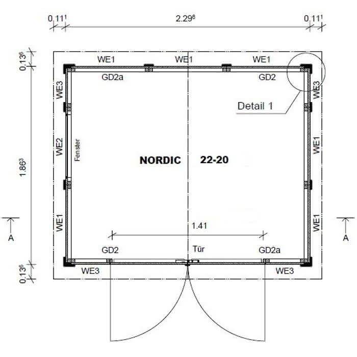 Gartenhaus mit Schleppdach 230 x 186 cm | KDI