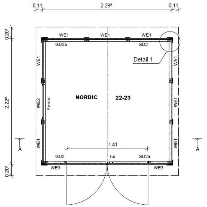 Gartenhaus mit Schleppdach 230 x 223 cm | Hellgrau/Weiß