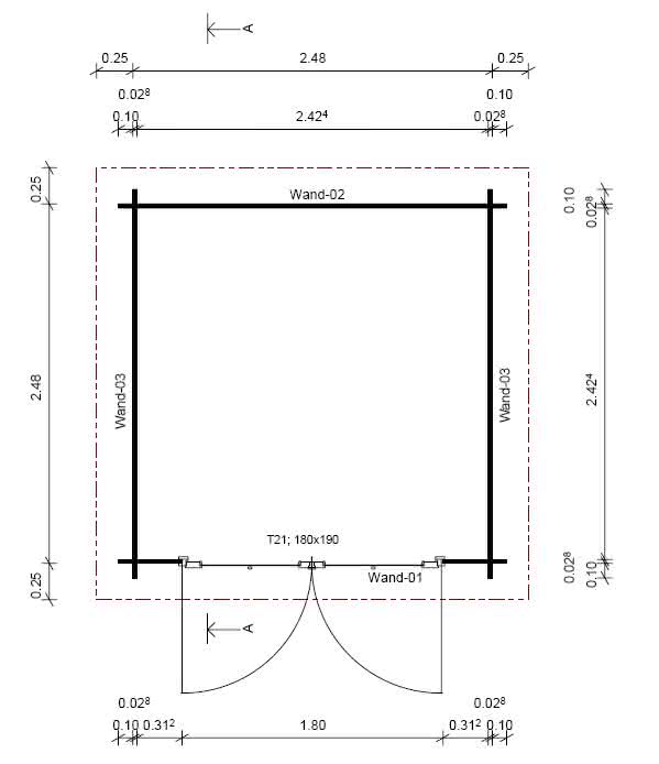 Blockbohlenhaus 248 x 248 cm | 45 mm