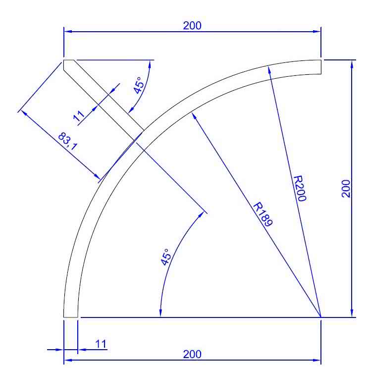 Leimholzbogen 11x11 cm Radius 200 cm 