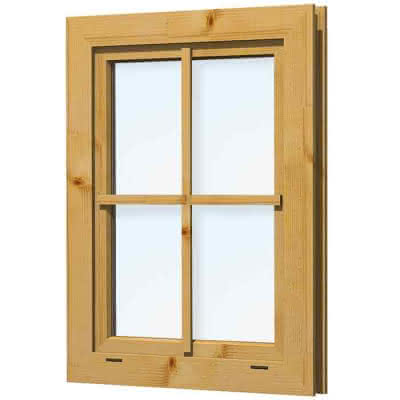 Blockhaus-Fenster F 11 69x90 cm,  einfachverglast, Dreh-Kipp rechts, für 45 mm BB, öffnet nach innen F11 | 45 mm