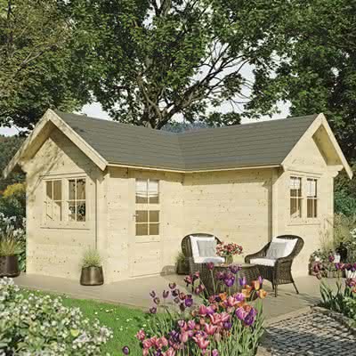 Holzhütte Garten Vindby 400 x 400 cm mit Nebendach 