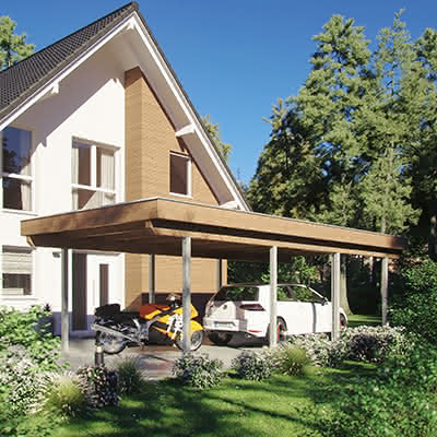 Joda® Carport Flensburg, 395x879 cm, mit tropfhemmenden Stahl-Trapezplatten, Kiefer KDI-grün 879 cm | Trapez-Profil, tropfhemmend | Kiefer KDI