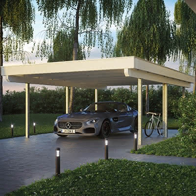 Flachdach Carport Frankfurt mit Stahlstützen, 505x556 cm, mit EPDM-Foliendach, Kiefer KDI-grün 556 cm | Foliendach | Kiefer KDI