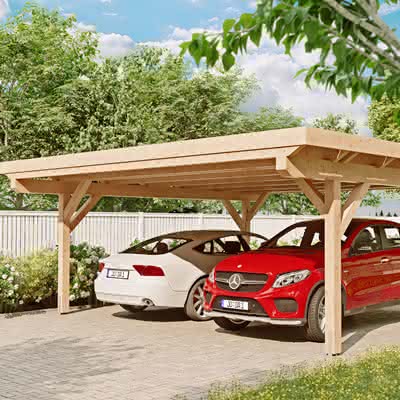 Carport Heidelberg, 625x600 cm, mit EPDM-Foliendach, Fichte Leimholz naturbelassen 625x600 cm | Fichte Leimholz natur