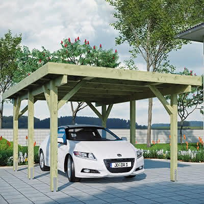 Einzelcarport Bergheim 340 x 510 cm kesseldruckimprägniert mit Stahltrapezplatten 