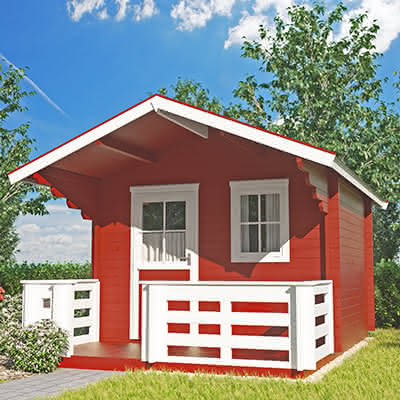 28 mm Blockbohlenhaus Cottage 308x308 cm mit überdachter Terrasse 28 mm