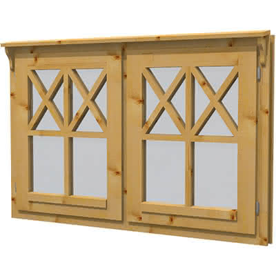 Gartenhaus-Fenster Schwedenhaus-Doppelfenster, 150 x 93 cm, einfachverglast, Dreh-Dreh, für 28 mm BB, öffnet nach außen Schwedenhaus-Doppel | 28 mm