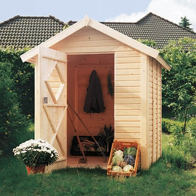 Geräteschuppen aus Holz mit "Salino"-Fenster in der Tür 