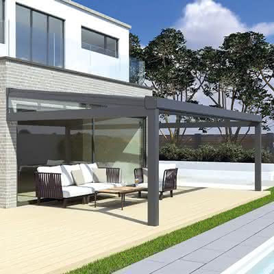 Aluminium-Terrassenüberdachung anthrazit, 600 x 300 cm, inkl. 16 mm PC-Stegplatten X-Struktur klar 600 x 300 cm
