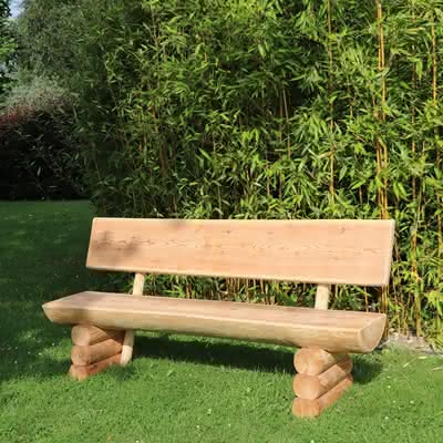 Rustika Holzbank mit Lehne 180 cm Lärche naturbelassen Holzbank mit Lehne 180 cm | Lärche naturbelassen