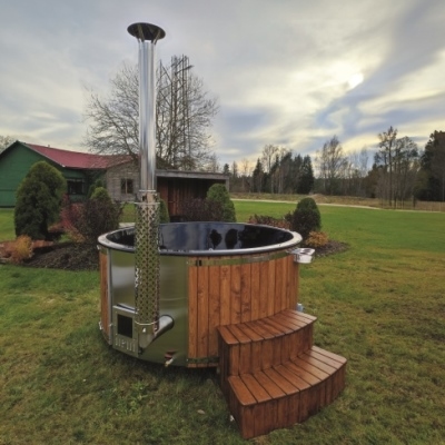 Hot-Tub 200 cm Ø Glasfaser-Wanne Schwarz / Fassade GoldenOak Ø 200 cm | Schwarz-GoldenOak