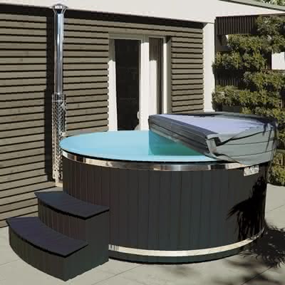 Hot-Tub 200 cm Ø Glasfaser-Wanne Türkis / Fassade Anthrazit Ø 200 cm | Türkis-Anthrazit