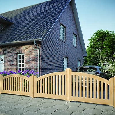 Gartenzaun Norderney, 400x90/80/120 cm, Doppeltor, Lärche naturbelassen Doppeltor 4,00 m | Lärche natur