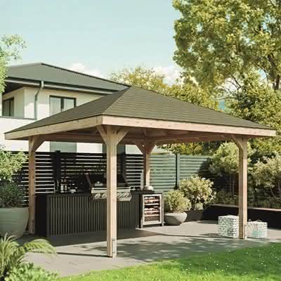 Holzpavillon  Monaco Typ 2 Größe 415x415 cm, Fichte kesseldruckimprägniert Fichte KDI