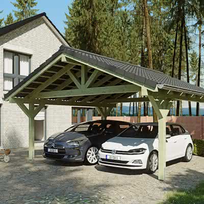 Westerland Doppelcarport 625 x 600 cm Kiefer kesseldruckimprägniert Doppelcarport 625 x 600 cm | Kiefer KDI