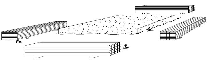 Aufbau eines Blockbohlenhauses: Bretter zurechtlegen