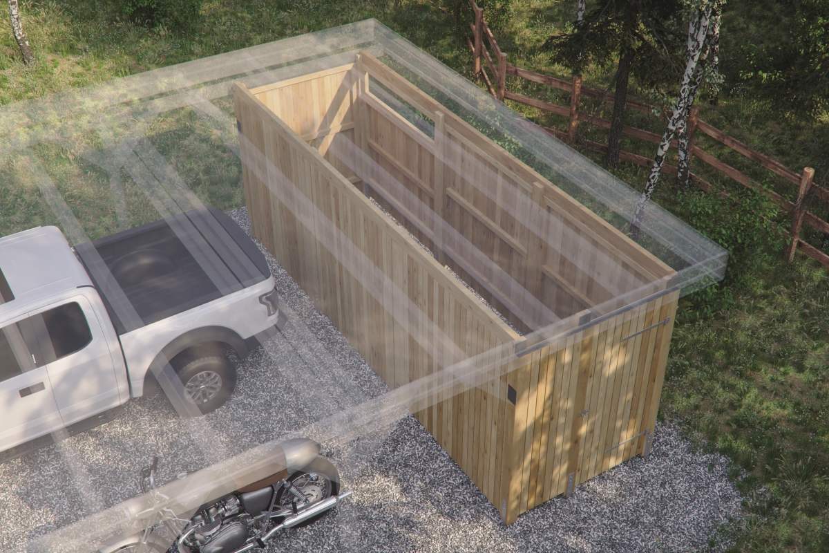 Geräteraum aus der Vogelperspektive mit transparentem Dach Geräteraum aus der Vogelperspektive mit transparentem Dach