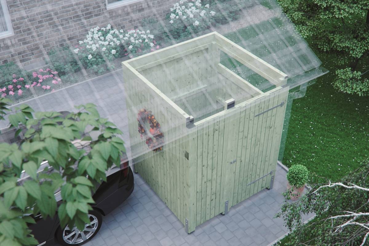 Kleiner modularer Geräteraum aus der Vogelperspektive mit transparentem Dach  Kleiner modularer Geräteraum aus der Vogelperspektive mit transparentem Dach